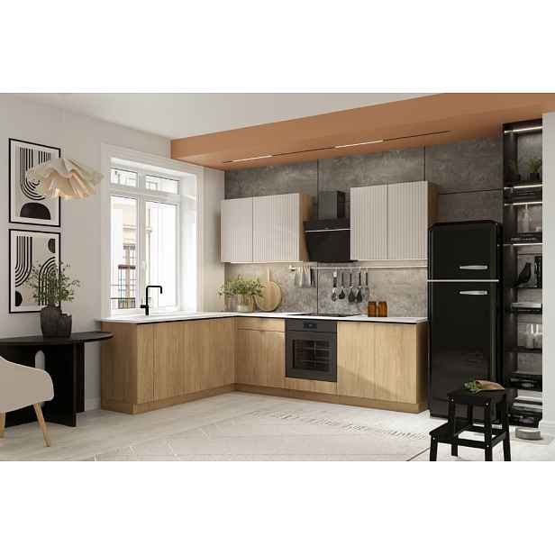 Artstolk Rohová kuchyňská linka SOFIA B | dub cremona/béžová 200-260 cm Provedení: s pracovní deskou