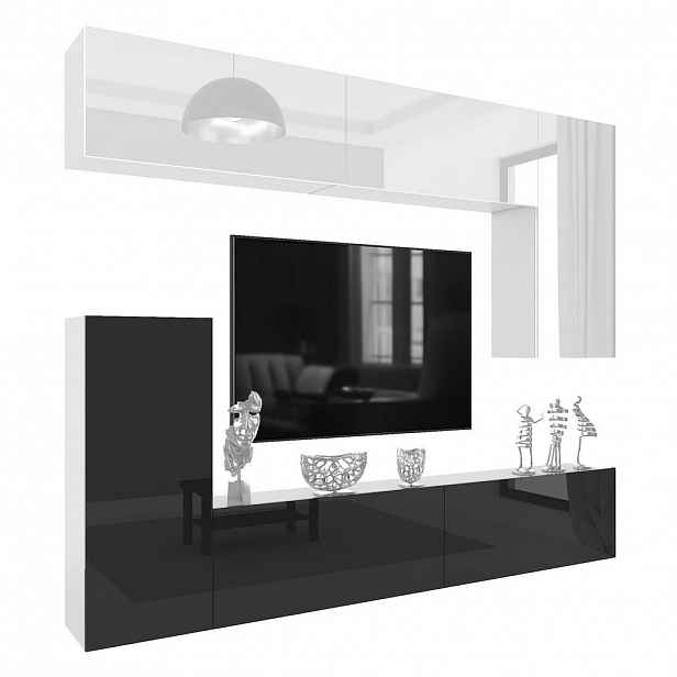 B BELINI GROUP OBÝVACÍ STĚNA Milano 8, Černá lesklá / Bílá lesklá, 250 cm, Bezúchytková