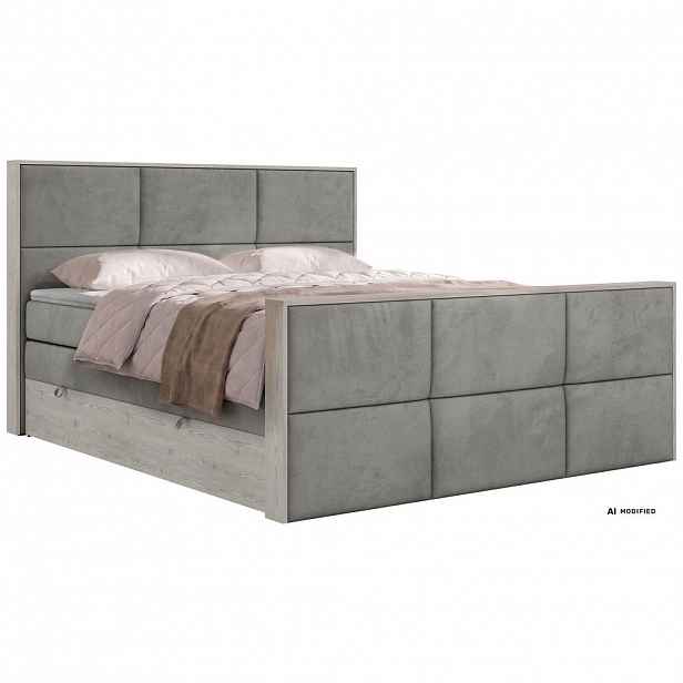 MKS POSTEL BOXSPRING DELNOR KING DUO 160/200 - Světle šedá Samet - Topper T25 - H3
