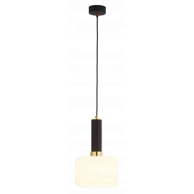 Závěsná lampa Vanes černo-zlatá E27 15W Jupiter, skleněné stínítko