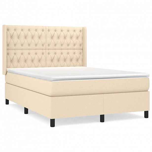 vidaXL Box spring postel s matrací krémová 140x190 cm textil