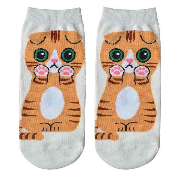 Bílé veselé kotníkové ponožky kočka Cat - 36-41 Clayre & Eef