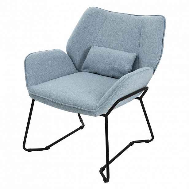 ML-DESIGN KŘESLO do obývacího pokoje, modré, z látky, relaxační křeslo s bederním polštářem a područkami