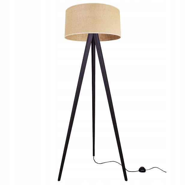 Stojací Podlahová Lampa Trojnožka Dřevo Stínidlo 45 CM