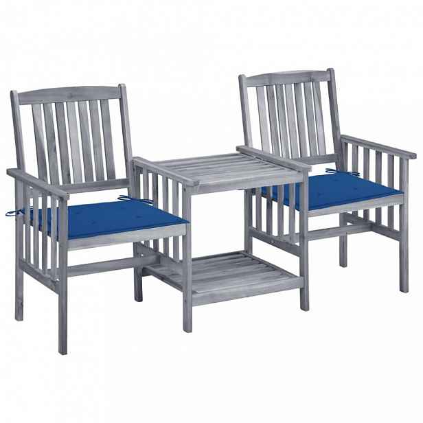 Zahradní židle se stolkem akácie / látka Tmavě modrá