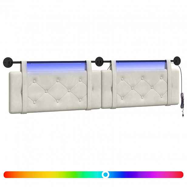 vidaXL Závěsné čelo postele S LED osvětlením Krémová samet