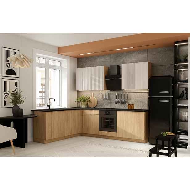 Artstolk Rohová kuchyňská linka SOFIA C | dub cremona/béžová 200-260 cm Provedení: s pracovní deskou