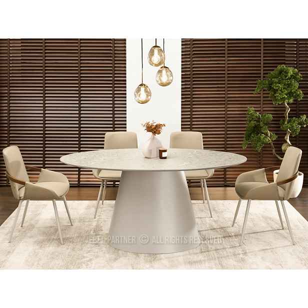 Oválný jídelní stůl 160x90 cm ELIAM - šedý mramor / šedý
