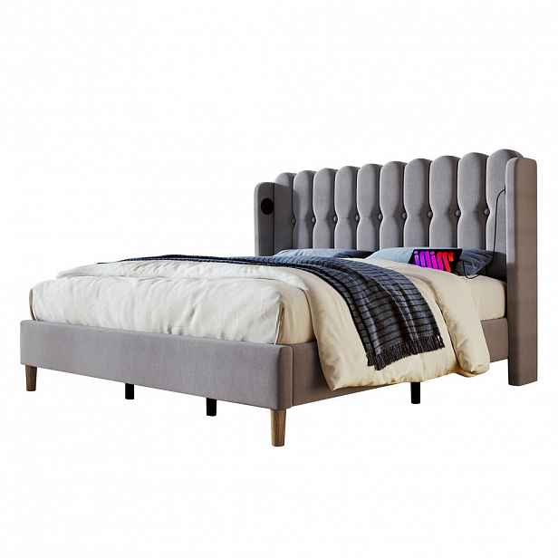 STILVORA ČALOUNĚNÁ POSTEL 180/200 cm šedá s USB a Type-C, len Wingback