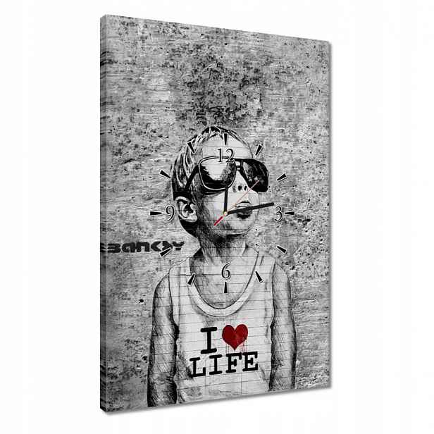 Hodiny 40x60 I love life Banksy