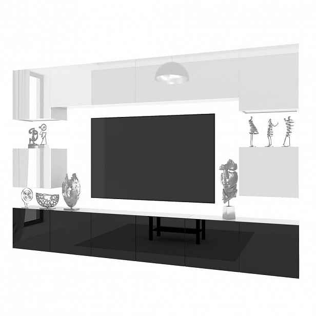 B BELINI GROUP OBÝVACÍ STĚNA Milano 3, Černá / Bílá lesklá, 300 cm, Bezúchytková