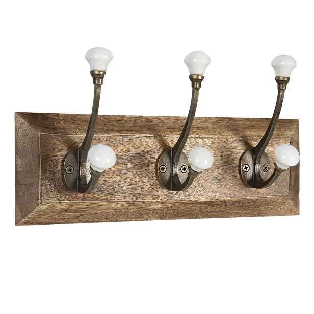 Dřevěný nástěnný věšák s krémovými knopkami Isabelle - 30*8*10 cm Clayre & Eef