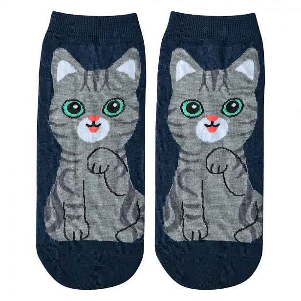 Modré veselé kotníkové ponožky kočka Cat - 36-41 Clayre & Eef