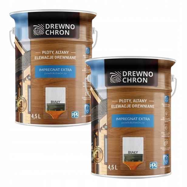 Set Drewnochron Extra 2x4,5L Impregnat Na Dřevo Povrchová Úprava Bílá 9L