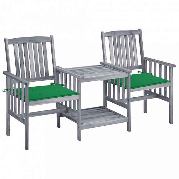 Zahradní židle se stolkem akácie / látka Tmavě zelená