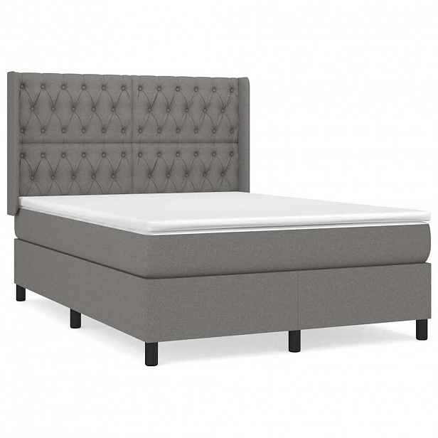 vidaXL Box spring postel s matrací tmavě šedá 140x200 cm textil