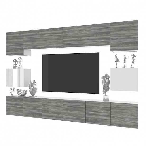 B BELINI GROUP OBÝVACÍ STĚNA Milano 3, Šedá matná / Bílá lesklá, 300 cm, Bezúchytková