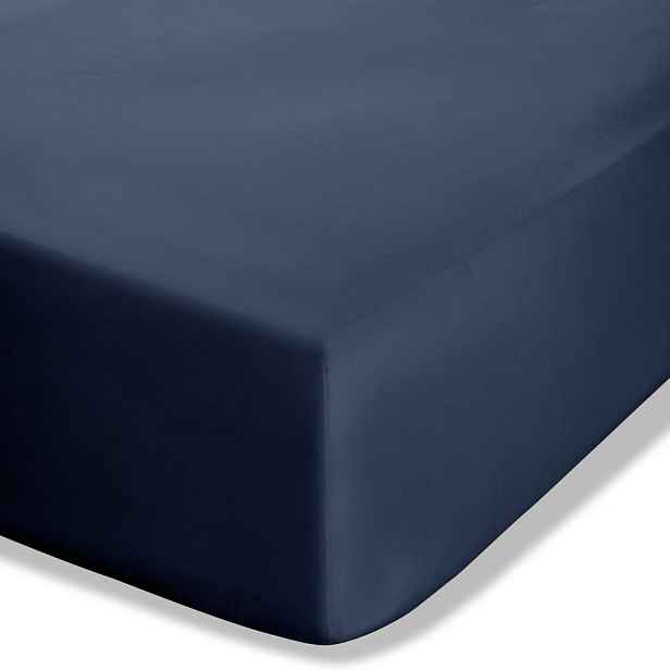 Tmavě modré napínací perkálové prostěradlo 90x190 cm Easy Iron Percale – Catherine Lansfield