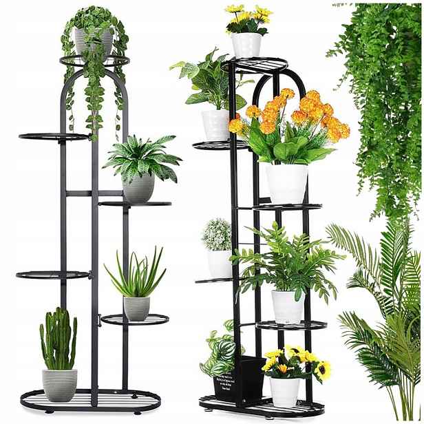 Držák Na Květináč Stojící kovový černý loft Loftový stojan 107 cm, 6 úrovní