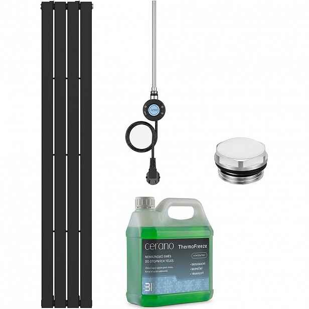 Koupelnový elektrický radiátorový set Arlen - WIFI - 600W - černá matná - 1800x300 mm