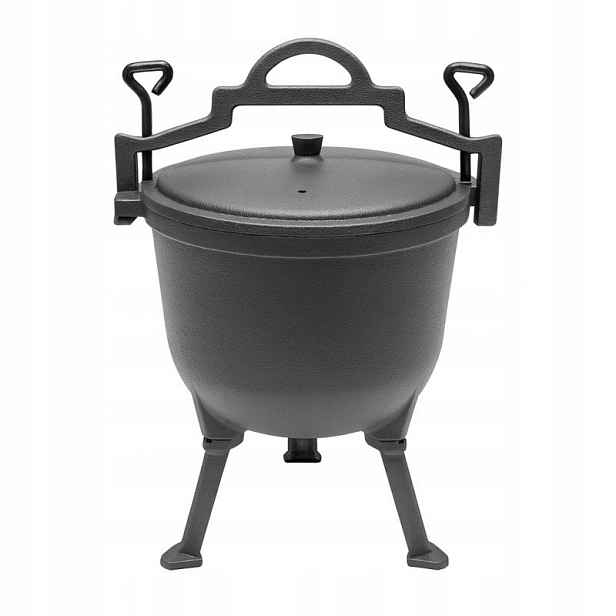 Litinový kotlík litinový hrnec na oheň 8L Poklička BBQ01