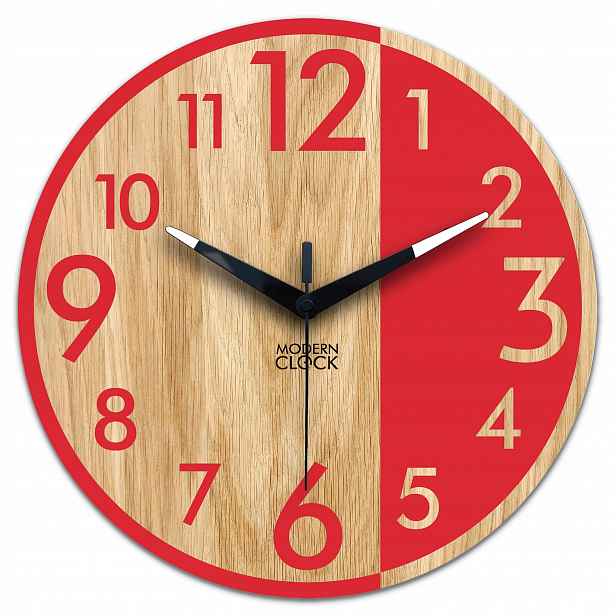 Nástěnné hodiny Dubové Alfred Červené – 33 cm tiché, hodiny do obývacího pokoje