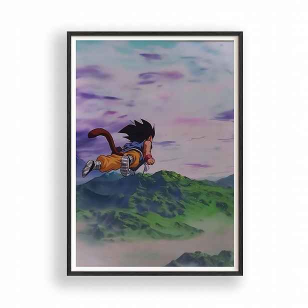 Obraz Dragon Ball Kid Goku Lot Anime Plakát Rámeček Dřevěný Černý 30x42 cm