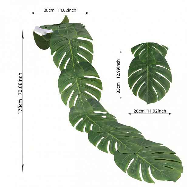 TEMU 70palcový běhoun na stůl s umělým Monstera, zelený běhoun na stůl s palmovými pro tropické večírky, plážová setkání tropickou domácí dekoraci