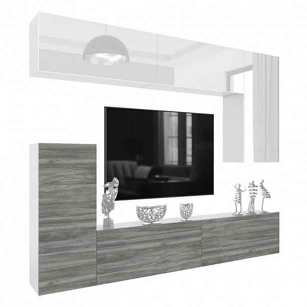 B BELINI GROUP OBÝVACÍ STĚNA Milano 8, Bílá lesklá / Šedá matná, 250 cm, Bezúchytková