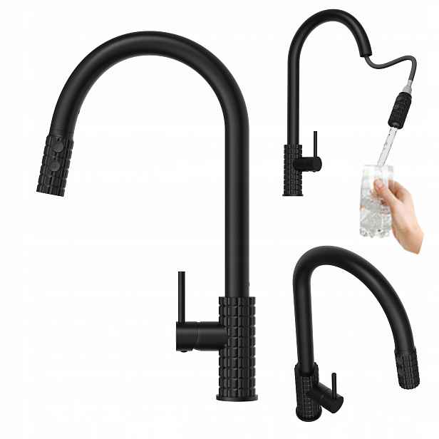 Kuchyňská baterie Snake Pro s výsuvným výtokem, černá baterie do kuchyně