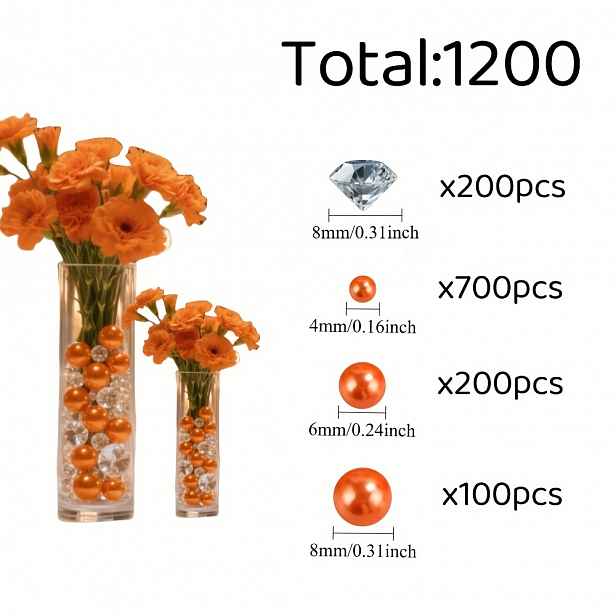TEMU 1200 ks plovoucích korálků a imitací diamantů pro plnění váz, korálky pro plnění váz, pro domácí a svatební stolní dekoraci, vhodné pro Vánoce,