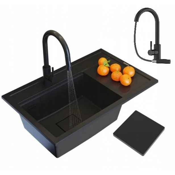 Dřez Dřez Rendo Černá Kuchyňská Baterie Záslepka Moderní Set