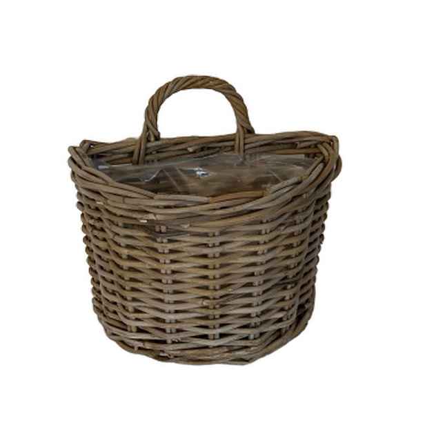 Nástěnný ratanový květináč s uchem šedá patina - 37*25*25/32 cm Van der Leeden