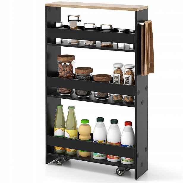 Úzký vozík Skříňka Kuchyňský regál černý 47,5 x 13 x 80,5 cm Costway