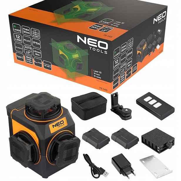 3D laserový nivelátor s 12 zelenými liniemi V Pouzdru Neo