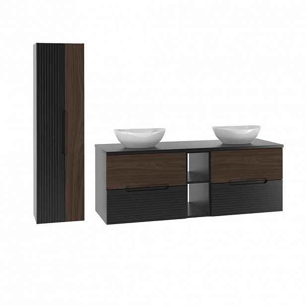 Petits-meubles KOUPELNOVÝ NÁBYTEK 140.6cm Sylla 2er-Set Černá a dřevo