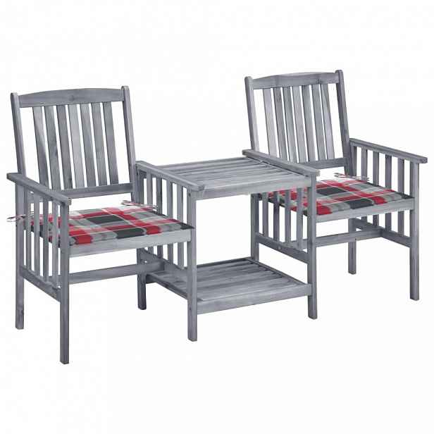 Zahradní židle se stolkem akácie / látka Bílá / červená