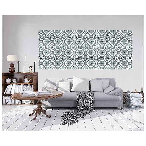 Fototapeta Vintage Geometrie Květiny Šedo-modrý Vzor 250x104 lepidlo