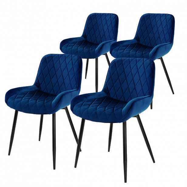 ML-DESIGN JÍDELNÍ ŽIDLE, SADA 4 KS, tmavě modrý samet