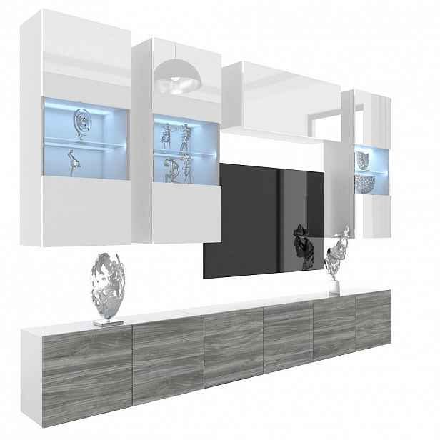 B BELINI GROUP OBÝVACÍ STĚNA Milano 5, Bílá lesklá / Šedá matná, 300 cm, Bezúchytková