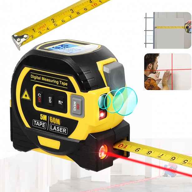 Laserový dálkoměr 60 m Odměrka 500 cm Vodováha 3v1 Odměrka s LCD displejem