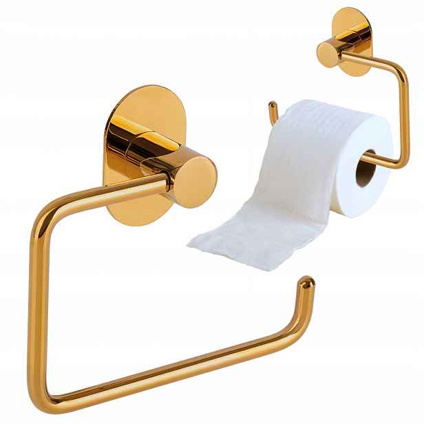 Nástěnný držák na toaletní papír na Wc samolepicí, šroubovaný, zlatý