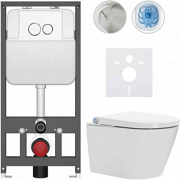 Závěsné WC s bidetem Basic/Cronus Standard - bílá lesklá - WC tlačítko Dualo/Bílá - závěsné - předstěnová instalace - 59,3x38,4 cm