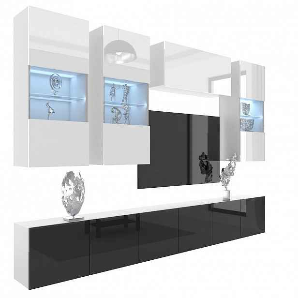 B BELINI GROUP OBÝVACÍ STĚNA Milano 5, Bílá / Černá lesklá, 300 cm, Bezúchytková