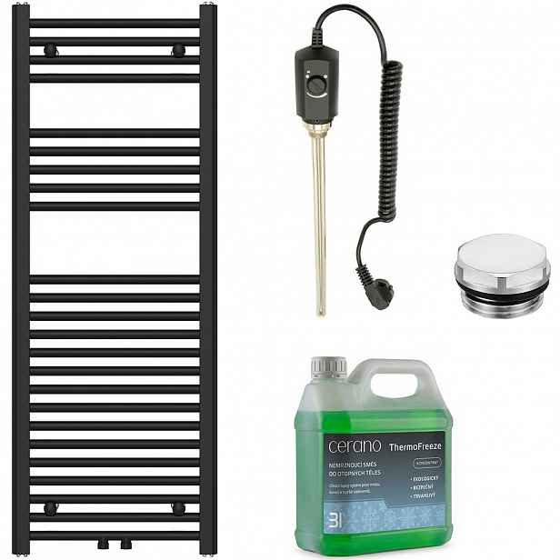Koupelnový elektrický radiátorový set Benito - 300W - černá matná - 1200x450 mm
