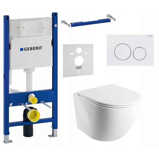 Podomítkový Wc set Geberit pro Wc mísu Omnires Rim Silent, bílé tlačítko 7v1