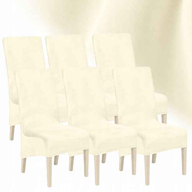 Potah Na Židli XXL Velur 6 Ks Plyš Elastický Univerzální Krémový