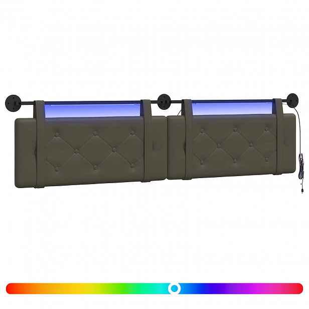 vidaXL Závěsné čelo postele S LED osvětlením Šedá Umělá kůže