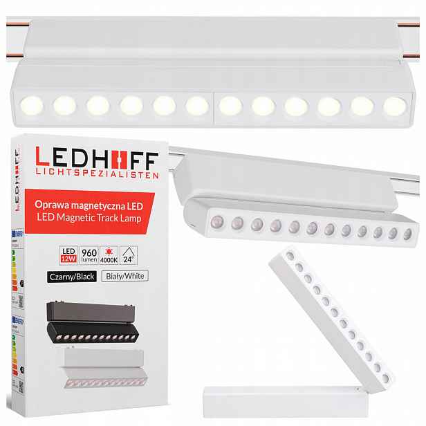 Led reflektorová lampa pro magnetickou lištu 12W Bílá 4000K, nastavitelné svítidlo