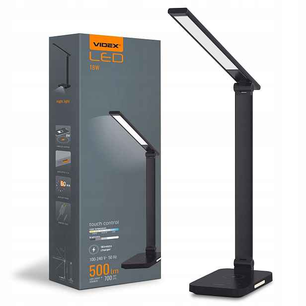 Led stolní lampička 18W 700lm 6500K Studená Černá Stmívatelná Videx